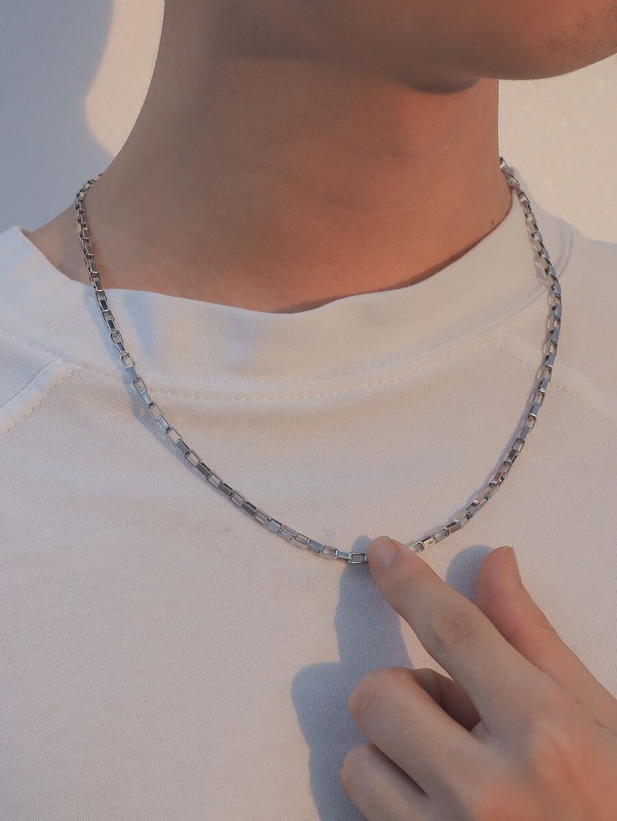 時尚流行男士金屬項鍊不銹鋼適合珠寶禮物和時尚外觀 - 銀色 - 查看 1