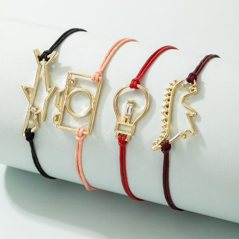 

4pcs Dinosaur & Bulb Rope Bracelet, Multicolor