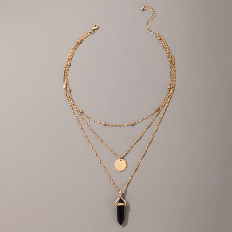 

Crystal & Disc Charm Layered Necklace, Gold