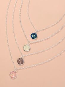 Nooxian 4pcs Round Charm Necklace - Multicolor - View 2