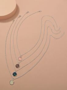 Nooxian 4pcs Round Charm Necklace - Multicolor - View 3