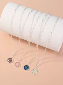 Nooxian 4pcs Round Charm Necklace - Multicolor - View 5