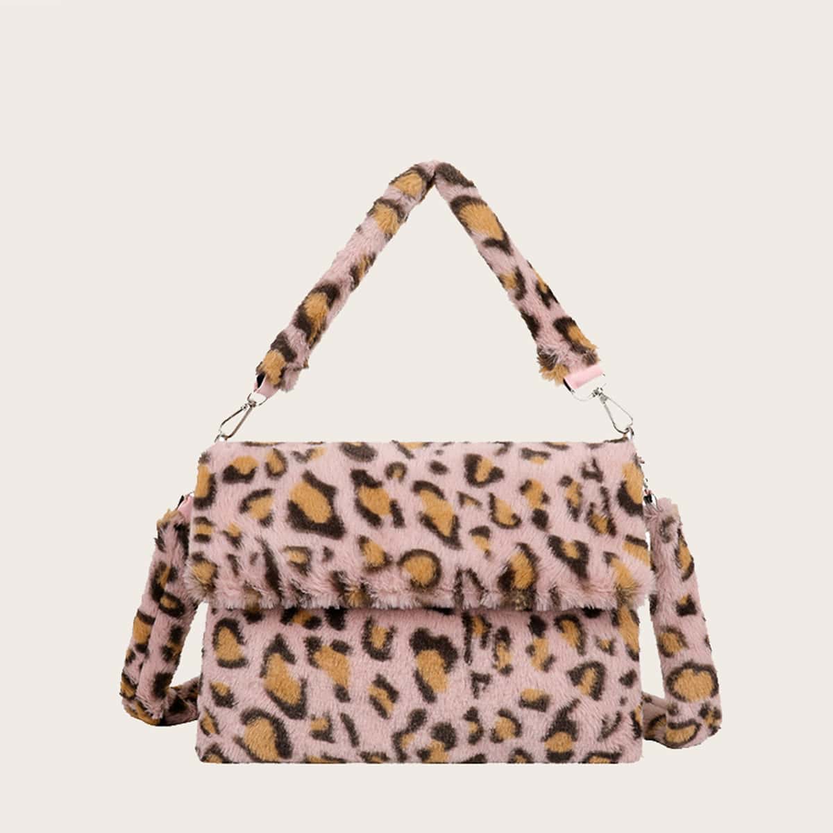 

Leopard Fluffy Satchel Bag, Multicolor