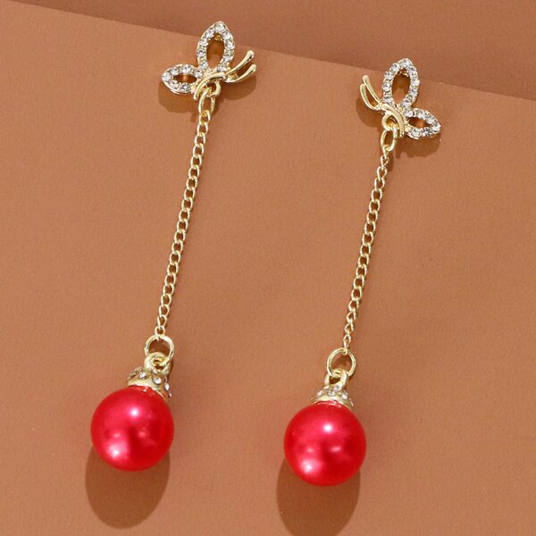 

Rhinestone Butterfly Decor Drop Earrings, Red