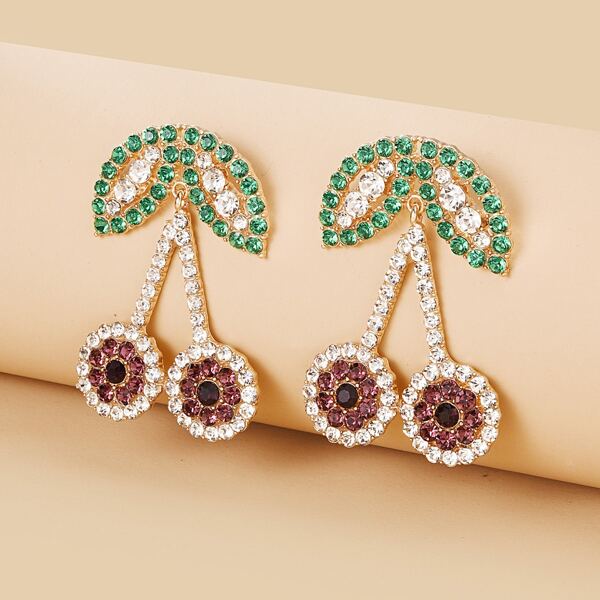 

Rhinestone Decor Cherry Charm Drop Earrings, Multicolor