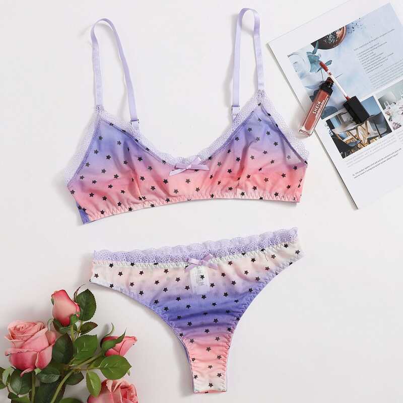 

Mesh Galaxy Print Lingerie Set, Multicolor