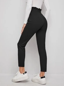 SHEIN Essnce Paperbag Waist Tie Front Skinny Black Pants