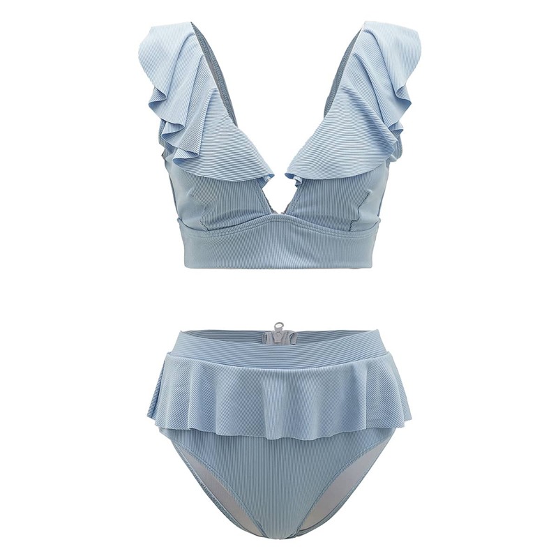 

Solid Ruffle Bikini Swimsuit, Baby blue