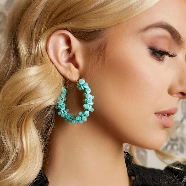 

Bead Decor Hoop Earrings, Green