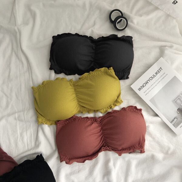 

Girls 3pcs Frill Trim Ribbed Bralettes, Multicolor