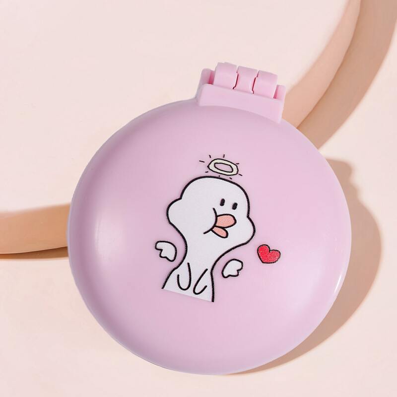 

2 In 1 Cartoon Graphic Mirror & Hair Comb, Baby pink