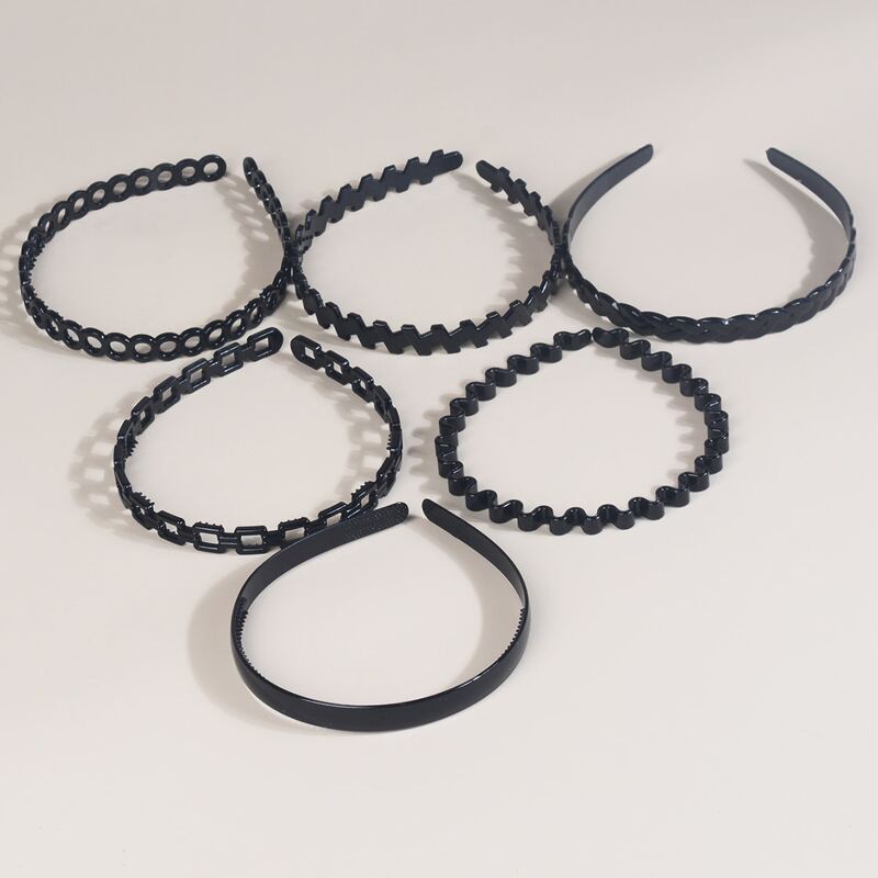 

6pcs Simple Plain Headband, Black