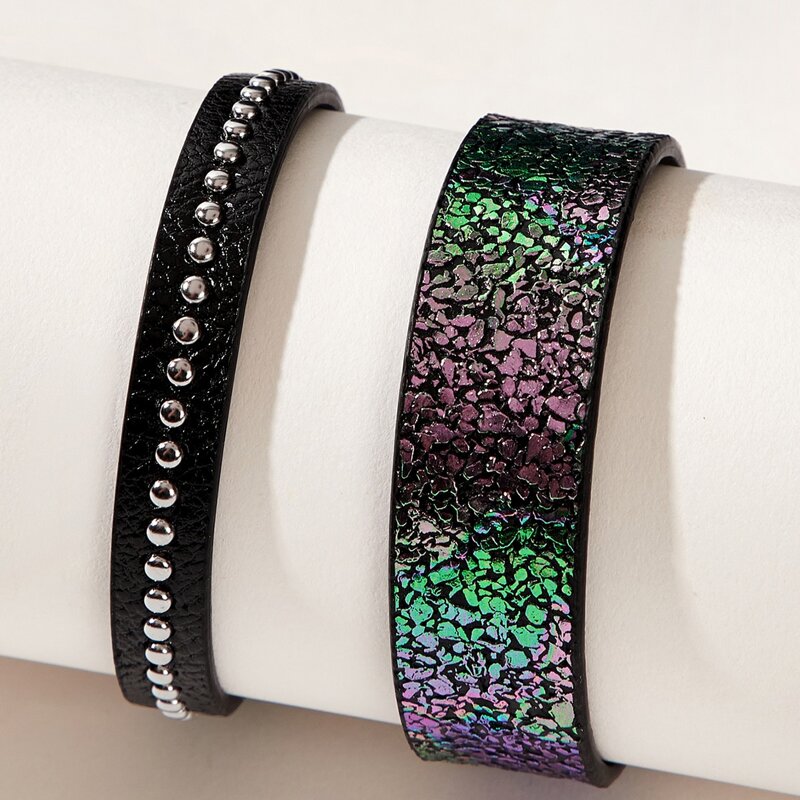

2pcs Studded Decor Bracelet, Black