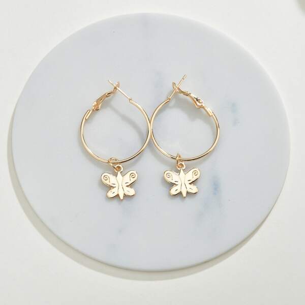 

Butterfly Charm Drop Earrings, Gold