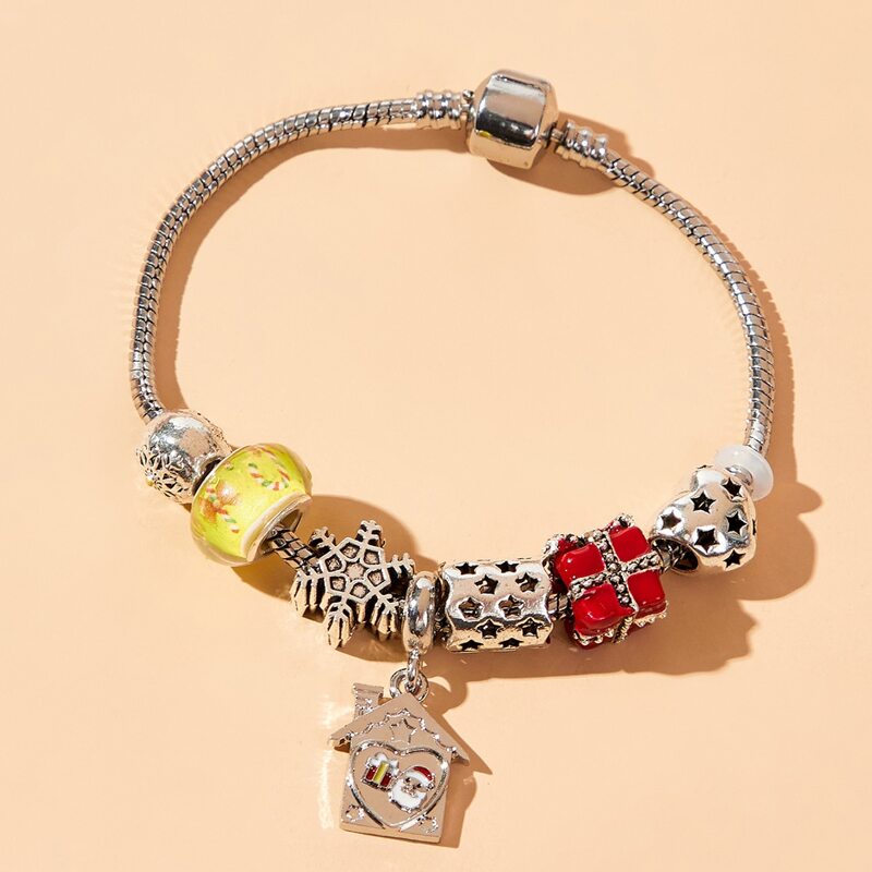 

Snowflake & House Design Bracelet, Silver