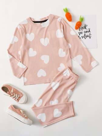 طقم قطعتين طفلة صغيرة قلب كاجوال
