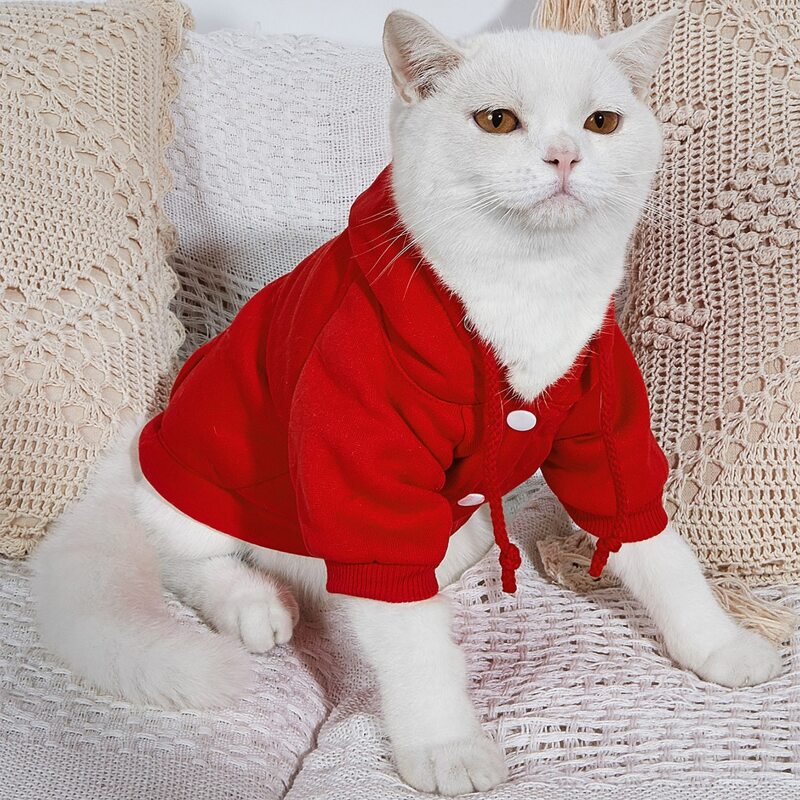 

Snap Button Solid Hooded Cat Coat, Red