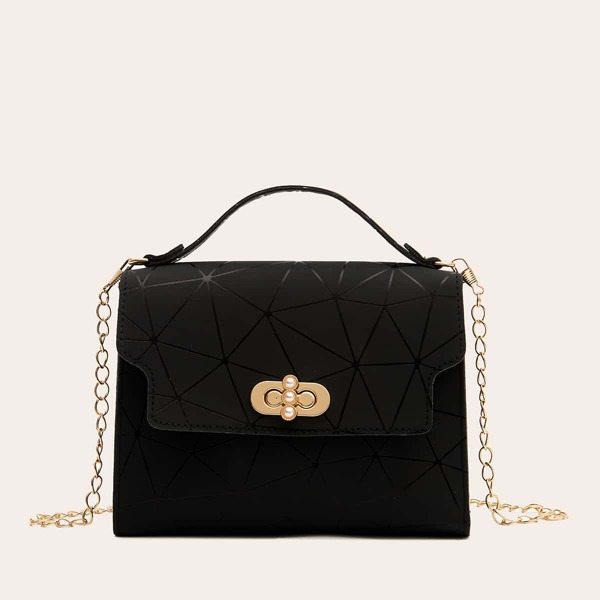 

Faux Pearl Decor Satchel Bag, Black