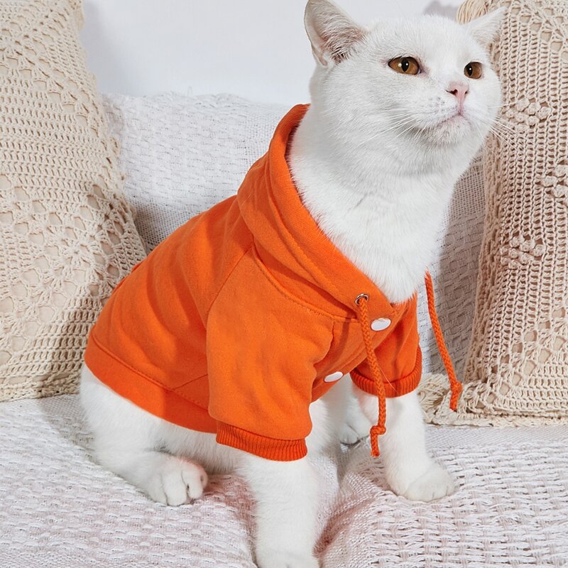 

Snap Button Solid Hooded Cat Coat, Orange