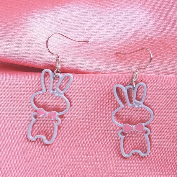 

Hollow Out Rabbit Charm Drop Earrings, Grey
