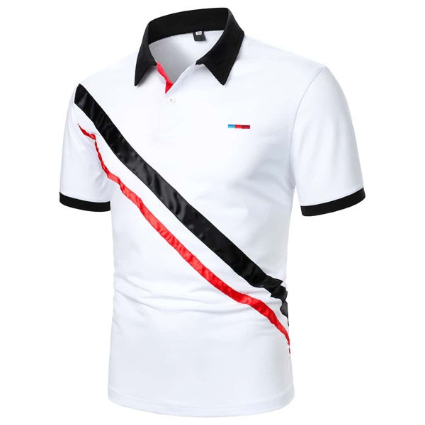 

Men Stripe Tape Polo Shirt, White