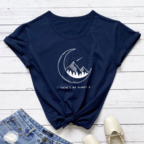 

Slogan & Galaxy Print Tee, Navy blue
