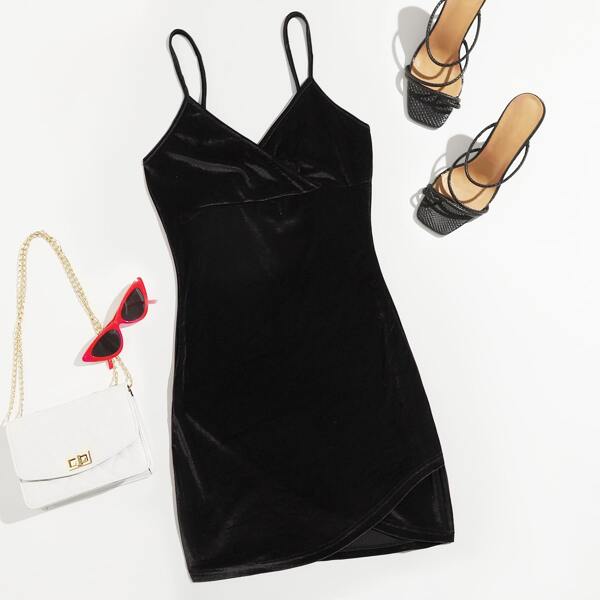

Wrap Detail Velvet Dress, Black