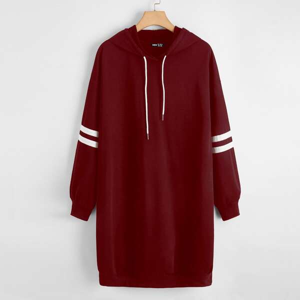 

Striped Drop Shoulder Drawstring Hoodie Dress, Burgundy