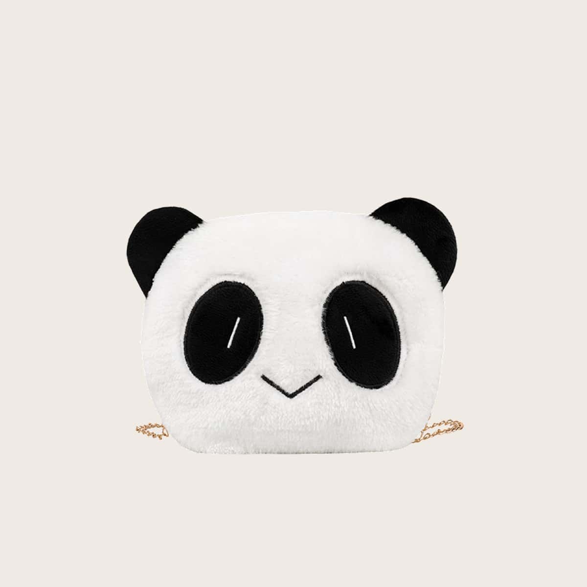

Cartoon Panda Chain Crossbody Bag, Black and white