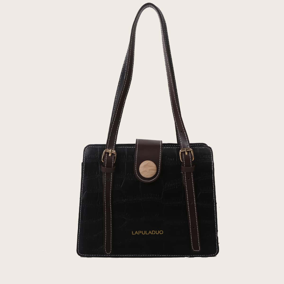 

Croc Embossed Buckle Decor Shoulder Bag, Black