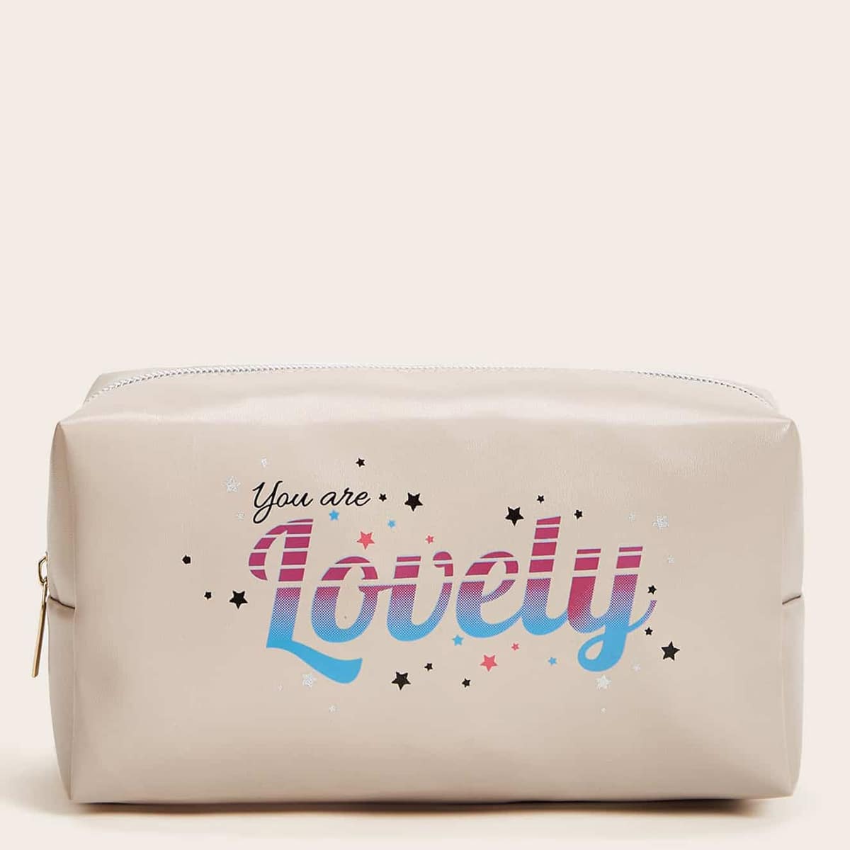 

Letter Graphic Makeup Bag, Beige