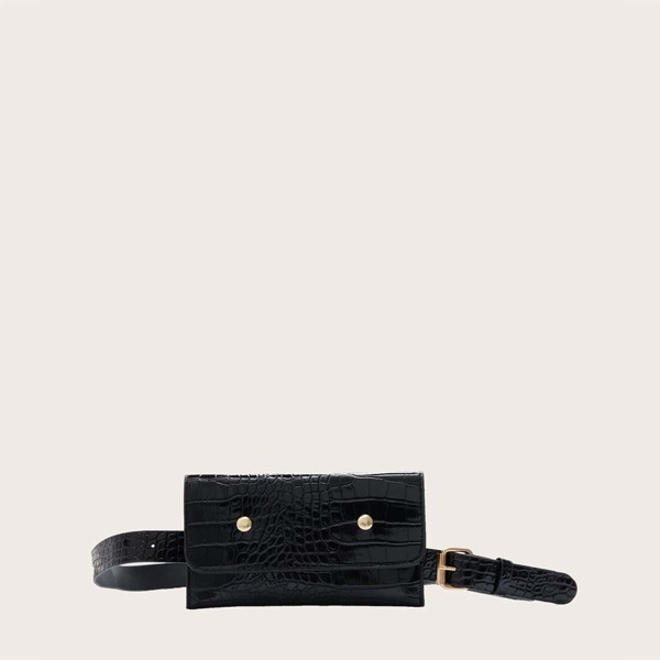 

Girls Croc Embossed Belt Bag, Black