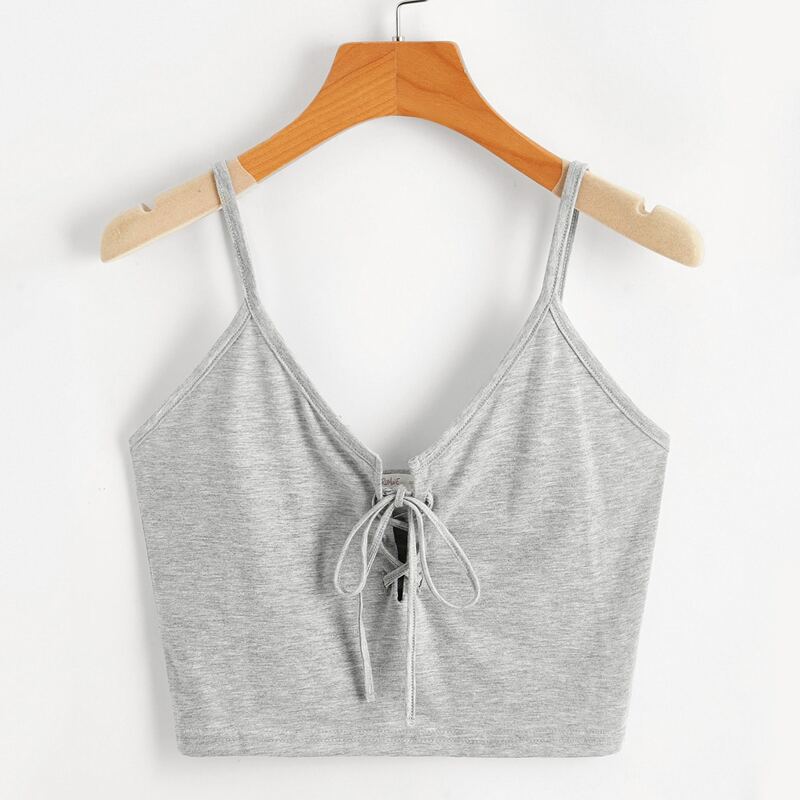 

Solid Lace Up Crop Cami, Light grey