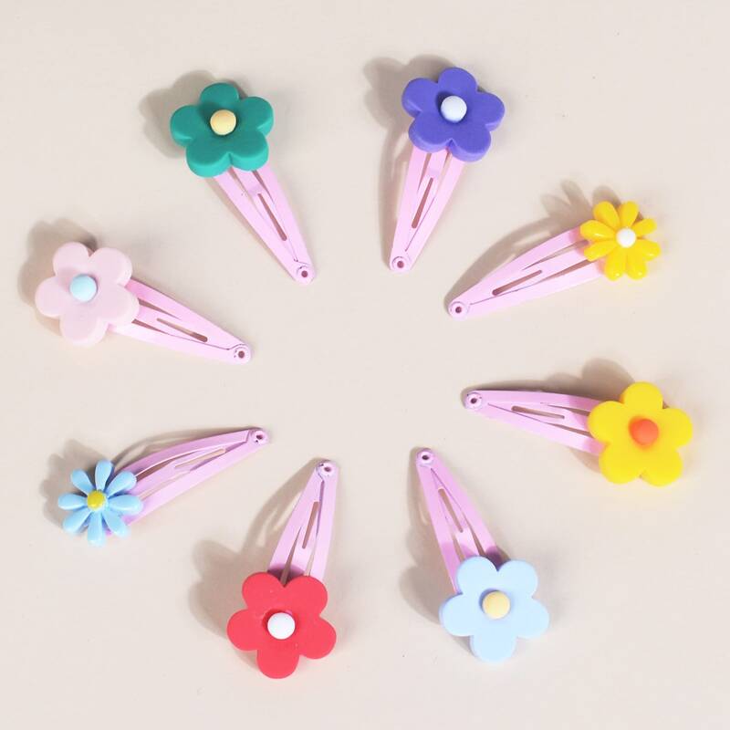 

8pcs Flower Decor Hair Clip, Multicolor