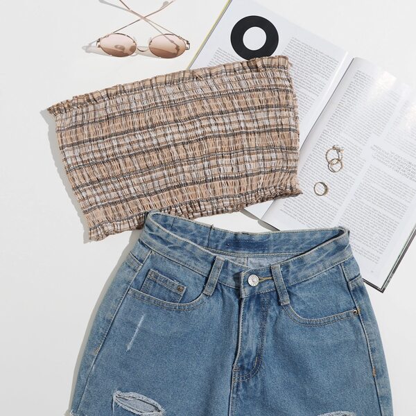

Plaid Shirred Tube Top, Multicolor