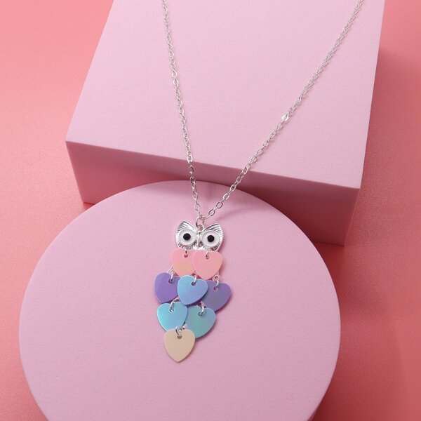 

Girls Heart & Owl Charm Necklace, Multicolor