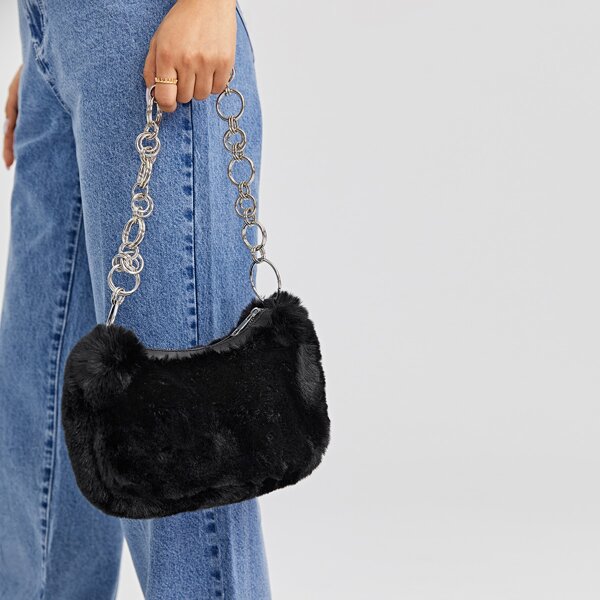 

Fluffy Chain Shoulder Bag, Black