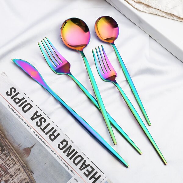 

5pcs Stainless Steel Cutlery Set, Multicolor
