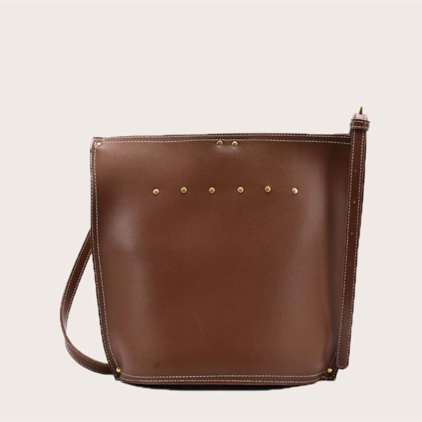 

Studded Decor Bucket Bag, Brown