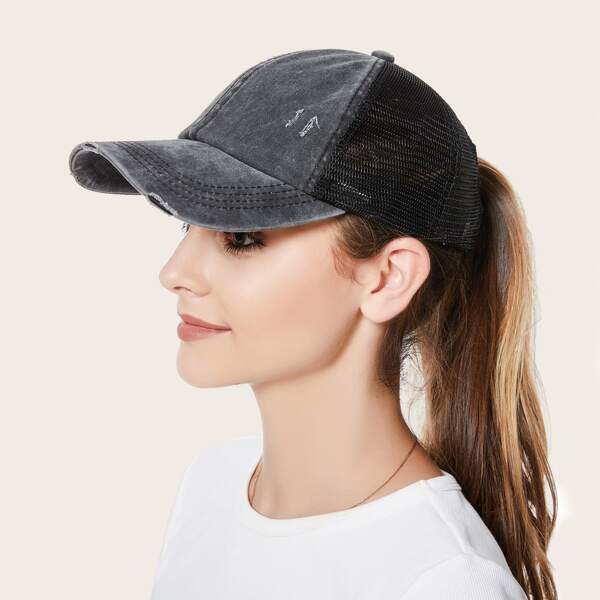 

Mesh Ponytail Baseball Cap, Black