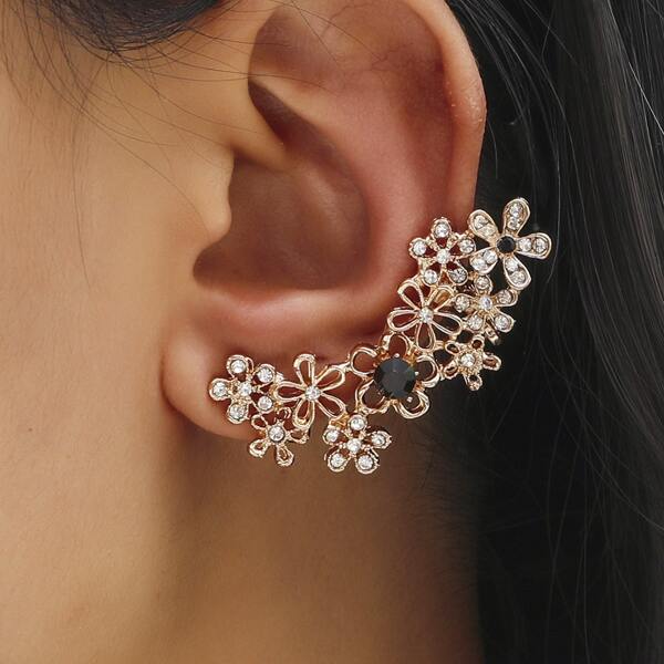 

1pc Rhinestone Decor Earring, Gold