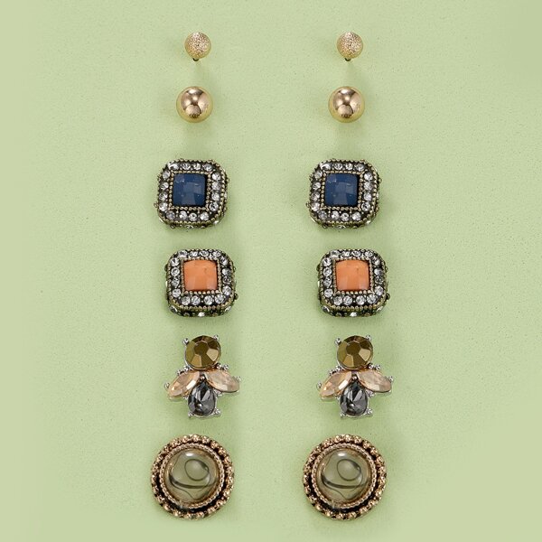 

6pairs Girls Rhinestone Decor Stud Earrings, Multicolor