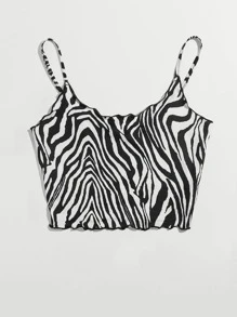 SHEIN EZwear 斑馬紋條紋生菜邊短版吊帶上衣 - 黑與白 - 查看 5