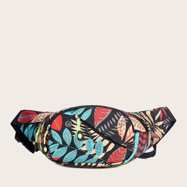 

Leaf Graphic Zip Front Fanny Pack, Multicolor