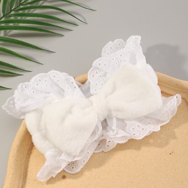 

1pc Lace Trim Bow Bath Headband, White