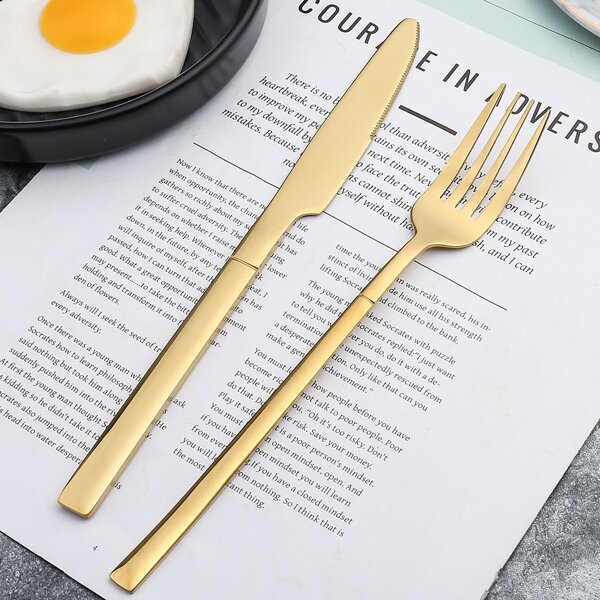 

2pcs Stainless Steel Knife & Fork Set, Gold