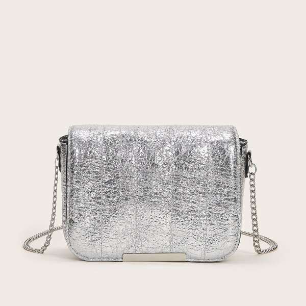 

Metallic Chain Crossbody Bag, Silver