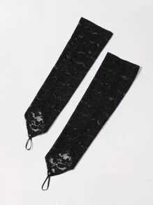 Elegant Contrast Lace Long Gloves - Black - View 2