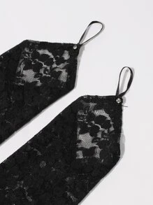Elegant Contrast Lace Long Gloves - Black - View 4