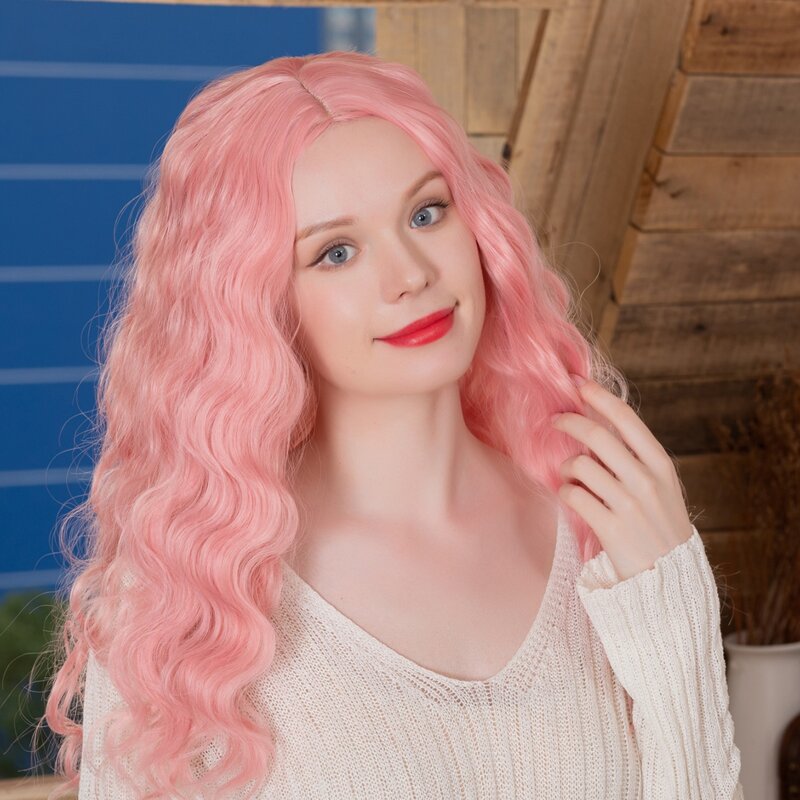 

Natural Long Curly Wig, Baby pink